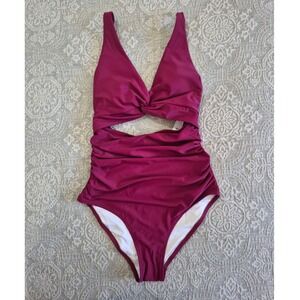Charmo Magenta Ruched Cutout One Piece Swimsuit Twist Front UPF 50 Size Small
